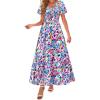 imagePRETTYGARDEN Boho Dresses for Women 2025 Summer Floral Short Sleeve V Neck Smocked Flowy Beach Vacation Maxi DressMulticolored Floral