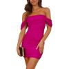 imagePRETTYGARDEN Cocktail Dresses 2025 Summer Off Shoulder Sexy Bodycon Ruched Mesh Graduation Wedding Guest Mini Short DressRose Red