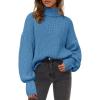 imagePRETTYGARDEN Fall Oversized Sweaters for Women 2025 Chunky Knit Long Sleeve Turtle Neck Pullover Tops Cozy Winter ClothingBlue