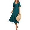 imagePRETTYGARDEN Summer Dress for Women 2025 Casual Short Sleeve Bow Tie V Neck Ruffle Midi Flowy DressesMalachite Green