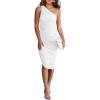 imagePRETTYGARDEN Summer One Shoulder Dresses for Women 2025 Elegant Mesh Ruched Asymmetrical Wedding Guest Cocktail Bodycon DressWhite