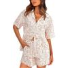 imagePRETTYGARDEN Women Summer 2 Piece Beach Outfits Printed Short Sleeve Tops Lounge Shorts Casual Tracksuit SetBeige