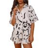 imagePRETTYGARDEN Women Summer 2 Piece Beach Outfits Printed Short Sleeve Tops Lounge Shorts Casual Tracksuit SetBlack Brush