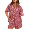 imagePRETTYGARDEN Women Summer 2 Piece Beach Outfits Printed Short Sleeve Tops Lounge Shorts Casual Tracksuit SetBrown Red