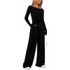 imagePRETTYGARDEN Womens 2 Piece Lounge Sets Asymmetrical Long Sleeve T Shirt Wide Leg Pants Casual Outfits TracksuitBlack
