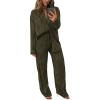 imagePRETTYGARDEN Womens 2 Piece Sets 2025 Fall Casual Textured Button Down Shirt Wide Leg Pants Outfits Loungewear TracksuitArmy Green