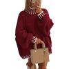 imagePRETTYGARDEN Womens 2025 Fall Oversized Pullover Sweaters Long Sleeve Mock Neck Chunky Knit Jumper Tops Winter ClothingWine Red