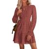 imagePRETTYGARDEN Womens 2025 Long Sleeve Mini Dress Eyelet V Neck A Line Casual Elegant Holiday Wedding Guest Party DressesBrown Red