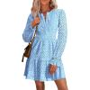 imagePRETTYGARDEN Womens 2025 Long Sleeve Mini Dress Eyelet V Neck A Line Casual Elegant Holiday Wedding Guest Party DressesLight Blue