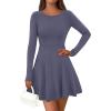imagePRETTYGARDEN Womens Long Sleeve Cocktail Mini Dress 2025 Fall Crew Neck A Line Homecoming Party Short Dresses Elegant ClassyGrey Blue