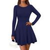 imagePRETTYGARDEN Womens Long Sleeve Cocktail Mini Dress 2025 Fall Crew Neck A Line Homecoming Party Short Dresses Elegant ClassyNavy Blue