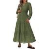 imagePRETTYGARDEN Womens Long Sleeve Maxi Dress V Neck Hollow Out Eyelet A Line Long Flowy 2025 Fall Wedding Guest DressesArmy Green