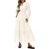 imagePRETTYGARDEN Womens Long Sleeve Maxi Dress V Neck Hollow Out Eyelet A Line Long Flowy 2025 Fall Wedding Guest DressesWhite