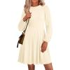 imagePRETTYGARDEN Womens Long Sleeve Mini Dress 2025 Fall Trendy Crewneck Ribbed Knit Soft A Line Flowy Summer Formal DressesBeige