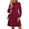 imagePRETTYGARDEN Womens Long Sleeve Mini Dress 2025 Fall Trendy Crewneck Ribbed Knit Soft A Line Flowy Summer Formal DressesWine Red