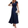 imagePRETTYGARDEN Womens Maxi Dresses 2025 Summer Trendy Cap Short Sleeve Button V Neck Casual Flowy Pleated Long DressNavy