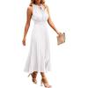 imagePRETTYGARDEN Womens Midi Summer Dresses Casual V Neck Swiss Dot Ruffle Sleeveless A Line Beach Sun DressWhite