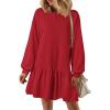 imagePRETTYGARDEN Womens Patchwork Sweatshirt Dress 2025 Fall Casual Long Sleeve Crewneck Pullover Cute Babydoll Mini DressesRed