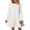 imagePRETTYGARDEN Womens Patchwork Sweatshirt Dress 2025 Fall Casual Long Sleeve Crewneck Pullover Cute Babydoll Mini DressesWhite