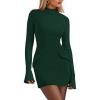 imagePRETTYGARDEN Womens Short Formal Dresses 2025 Fall Long Sleeve Mock Neck Elegant Cocktail Party Club Bodycon Mini DressDark Green