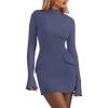 imagePRETTYGARDEN Womens Short Formal Dresses 2025 Fall Long Sleeve Mock Neck Elegant Cocktail Party Club Bodycon Mini DressDusty Blue
