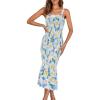 imagePRETTYGARDEN Womens Summer Floral Midi Tank Dress Sleeveless Strappy Ruffle Hem Smocked Bodycon DressesBlue Floral