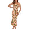 imagePRETTYGARDEN Womens Summer Floral Midi Tank Dress Sleeveless Strappy Ruffle Hem Smocked Bodycon DressesOrange Floral