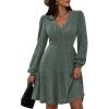 imagePRETTYGARDEN Womens Sweater Dress 2025 Fall Long Sleeve V Neck A Line Fit and Flare Ribbed Short Dresses Knit Outfits PocketsDark Green