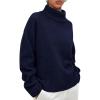 imagePRETTYGARDEN Womens Turtleneck Long Sleeve Sweater 2025 Fall Trendy Loose Fit Casual Tops Chunky Knit Pullover SweatersNavy Blue