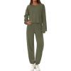 imagePRETTYGARDEN Womens Two Piece Lounge Sets 2025 Fall Airport Outfits Long Sleeve Pullover Tops Sweatpants Matching ClothingArmy Green