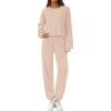 imagePRETTYGARDEN Womens Two Piece Lounge Sets 2025 Fall Airport Outfits Long Sleeve Pullover Tops Sweatpants Matching ClothingBeige