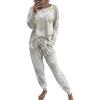 imagePRETTYGARDEN Womens Two Piece Loungewear Fall Casual Long Sleeve Tops Jogger Pants Pajama Sets Matching Outfits ClothingKhaki