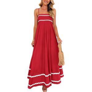 imagePRETTYGARDEN Womens 2025 Summer Flowy Maxi Dress Casual Sleeveless Spaghetti Strap Ruffle Beach Long DressesWine Red