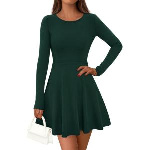 imagePRETTYGARDEN Womens Long Sleeve Cocktail Mini Dress 2025 Fall Crew Neck A Line Homecoming Party Short Dresses Elegant ClassyDark Green