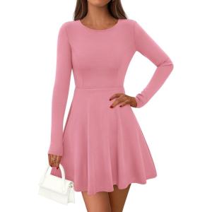 imagePRETTYGARDEN Womens Long Sleeve Cocktail Mini Dress 2025 Fall Crew Neck A Line Homecoming Party Short Dresses Elegant ClassyPink