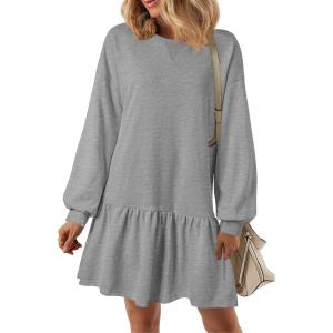imagePRETTYGARDEN Womens Patchwork Sweatshirt Dress 2025 Fall Casual Long Sleeve Crewneck Pullover Cute Babydoll Mini DressesGrey