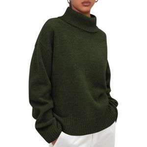 imagePRETTYGARDEN Womens Turtleneck Long Sleeve Sweater 2025 Fall Trendy Loose Fit Casual Tops Chunky Knit Pullover SweatersArmy Green