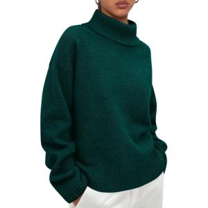 imagePRETTYGARDEN Womens Turtleneck Long Sleeve Sweater 2025 Fall Trendy Loose Fit Casual Tops Chunky Knit Pullover SweatersDark Green