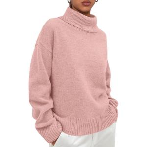 imagePRETTYGARDEN Womens Turtleneck Long Sleeve Sweater 2025 Fall Trendy Loose Fit Casual Tops Chunky Knit Pullover SweatersPink