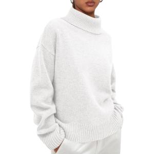 imagePRETTYGARDEN Womens Turtleneck Long Sleeve Sweater 2025 Fall Trendy Loose Fit Casual Tops Chunky Knit Pullover SweatersWhite