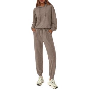 imagePRETTYGARDEN Womens Two Piece Outfits Sweatsuits Lounge Sets Hoodies Sweatshirt Joggers Sweatpants 2025 Fall Fashion ClothesBrown