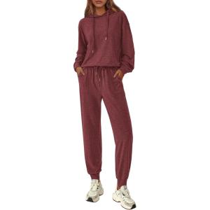 imagePRETTYGARDEN Womens Two Piece Outfits Sweatsuits Lounge Sets Hoodies Sweatshirt Joggers Sweatpants 2025 Fall Fashion ClothesBurgundy