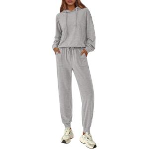 imagePRETTYGARDEN Womens Two Piece Outfits Sweatsuits Lounge Sets Hoodies Sweatshirt Joggers Sweatpants 2025 Fall Fashion ClothesGrey