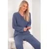 imagePRETTYGARDEN 2 Piece Sets for Women Fall 2025 Soft Comfy Lounge Long Sleeve Pajamas Set Knit Postpartum Pj Outfits ClothingDark Blue