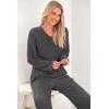 imagePRETTYGARDEN 2 Piece Sets for Women Fall 2025 Soft Comfy Lounge Long Sleeve Pajamas Set Knit Postpartum Pj Outfits ClothingDark Grey