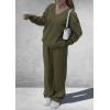 imagePRETTYGARDEN Casual Winter Two Piece Sets for Women 2025 V Neck Sweatshirt Loose Wide Leg Pants Tracksuit Knit Fall OutfitsArmy Green