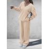 imagePRETTYGARDEN Casual Winter Two Piece Sets for Women 2025 V Neck Sweatshirt Loose Wide Leg Pants Tracksuit Knit Fall OutfitsBeige