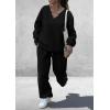 imagePRETTYGARDEN Casual Winter Two Piece Sets for Women 2025 V Neck Sweatshirt Loose Wide Leg Pants Tracksuit Knit Fall OutfitsBlack