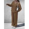 imagePRETTYGARDEN Casual Winter Two Piece Sets for Women 2025 V Neck Sweatshirt Loose Wide Leg Pants Tracksuit Knit Fall OutfitsKhaki