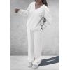 imagePRETTYGARDEN Casual Winter Two Piece Sets for Women 2025 V Neck Sweatshirt Loose Wide Leg Pants Tracksuit Knit Fall OutfitsWhite